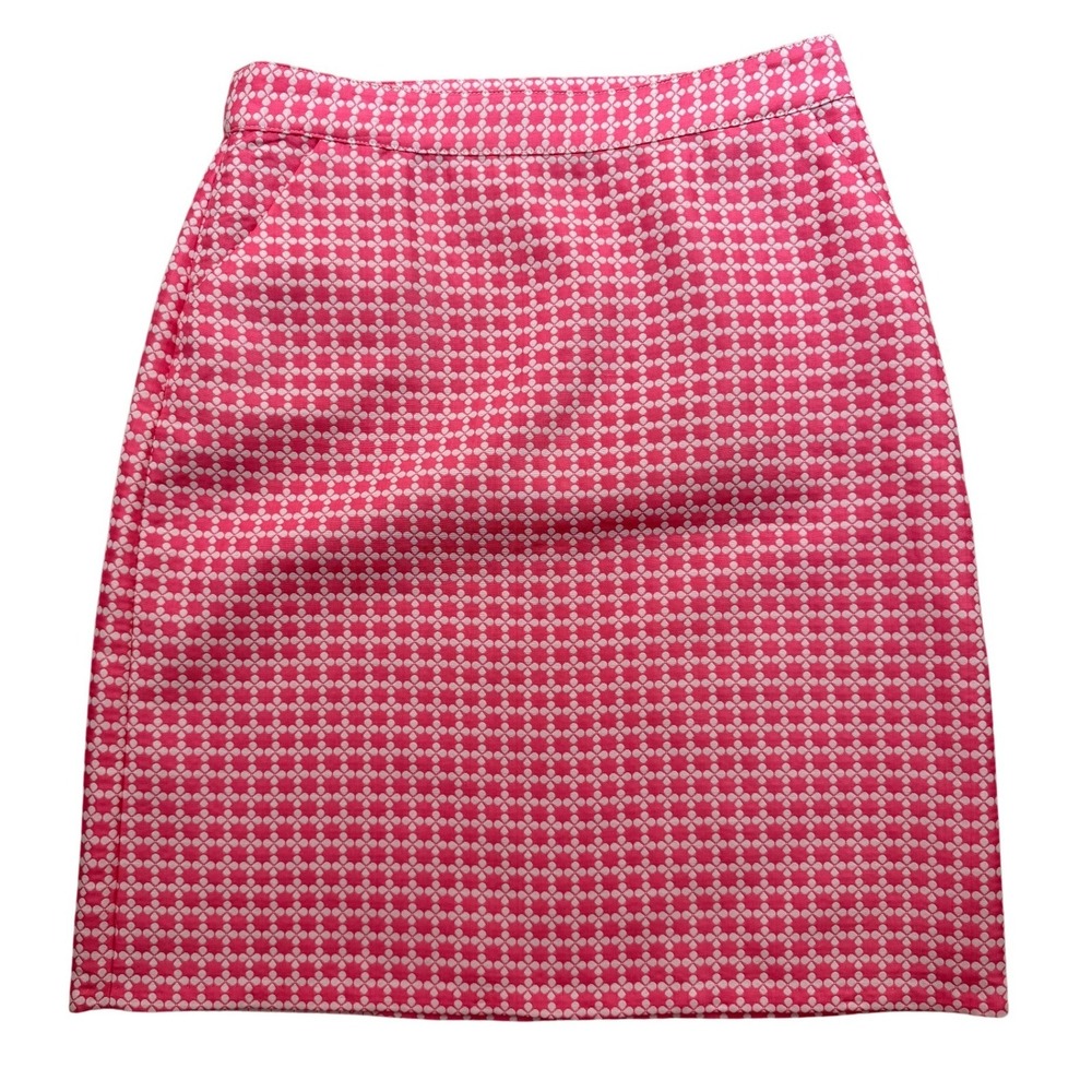 Brooks Brothers 346 Pink White Geometric Clover Pencil Skirt Size 2 Side Zip